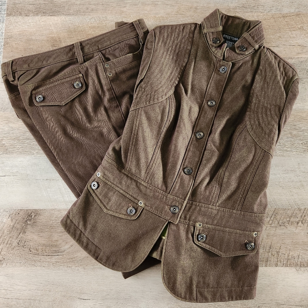 Vtg ETCETERA Iridescent Olive/Brown Pant Suit